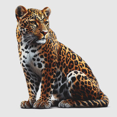 Obraz premium Leopard Sitting Down on White Surface Captured in High Definition Stunning Composition with Perfect Lighting and Clear Perspective for Nature and Wildlife Photography Enthusiasts and Marketers