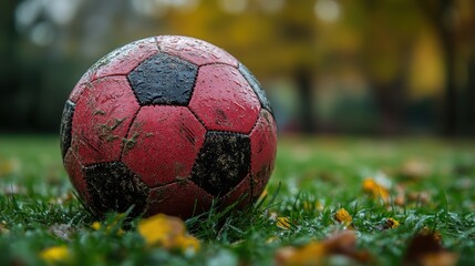 a red and black football ball