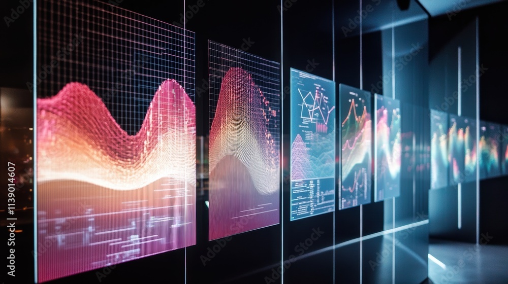 Aufkleber a display showcasing machine learning models represented graphically with statistical plots illustra