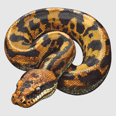 Stunning Close Up of a Python Snake Featuring Unique Yellow and Black Pattern on Its Head Captivating Wildlife Photography for Nature and Animal Lovers