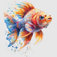 Fototapeta premium Vibrant Rainbow Fish Swimming in Colorful Watercolors Captured with Stunning Lighting and Composition for Stock Photography Marketing and Commercial Use