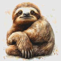 Fototapeta premium Sloth Hanging from a Tree in Lush Green Forest with Natural Light and Soft Focus Composition Highlighting Wildlife and Nature Conservation Themes for Stock Photography Market