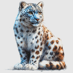 Fototapeta premium Majestic Snow Leopard Sitting on Ground in Natural Habitat Captured with Stunning Composition and Lighting for Wildlife Photography Stock Image