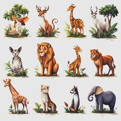Obraz premium Wildlife Reserve Animals in Natural Habitat Diverse Species Resting in Lush Grassland Scenic Nature Photography Perfect for Environmental Conservation and Wildlife Education Projects