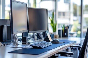 Modern Office Workspace with Computers. Concept of Productivity, Technology, and Business.