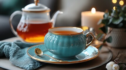 a tea set on a plate
