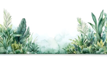 Fototapeta premium Lush tropical plants vibrant nature watercolor art serene environment artistic viewpoint