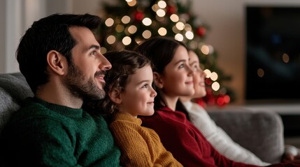 Fototapeta premium Family movie night celebration cozy living room family bonding holiday spirit indoor setting togetherness concept
