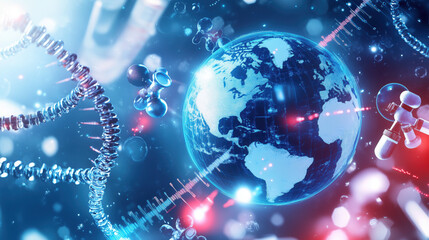 3D Globe with Healthcare Innovation Icons: Advancements in Global Medical Research