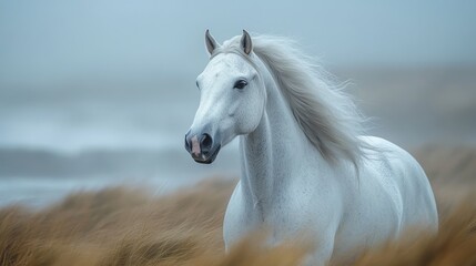 Obraz premium a white horse with a grey mane