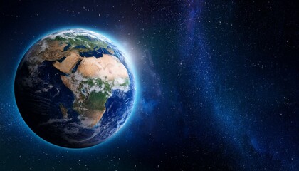 Fototapeta premium Stunning view of Earth from space, showcasing its vibrant continents and swirling clouds against a backdrop of twinkling stars.