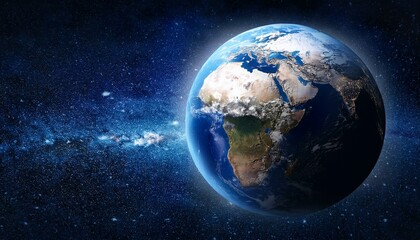 Obraz premium Earth from space, showcasing continents and oceans. A cosmic view of our planet against a dark, starry background.