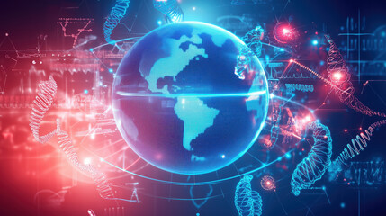 Fototapeta premium 3D Globe with Healthcare Innovation Icons: Advancements in Global Medical Research