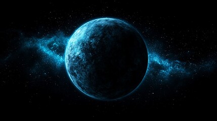 Fototapeta premium Dark blue planet in space with nebula.
