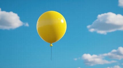Obraz premium Bright Yellow Balloon Floating Against a Clear Blue Sky with Clouds