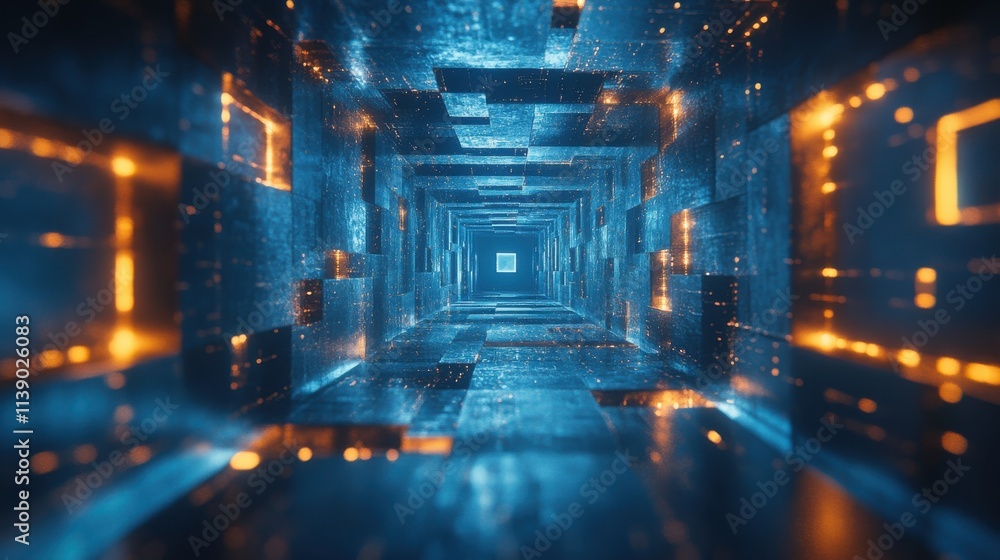 Poster abstract 3d animation blue rotating cube loo