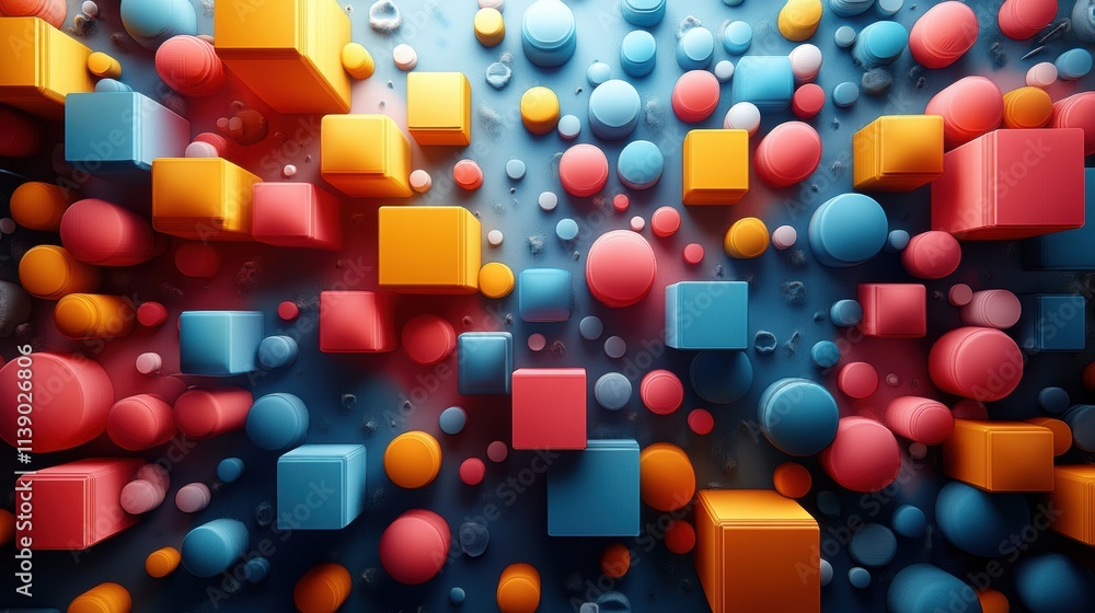 Poster abstract 3d animation colorful geometric composition with moving shapes seamless looped vide
