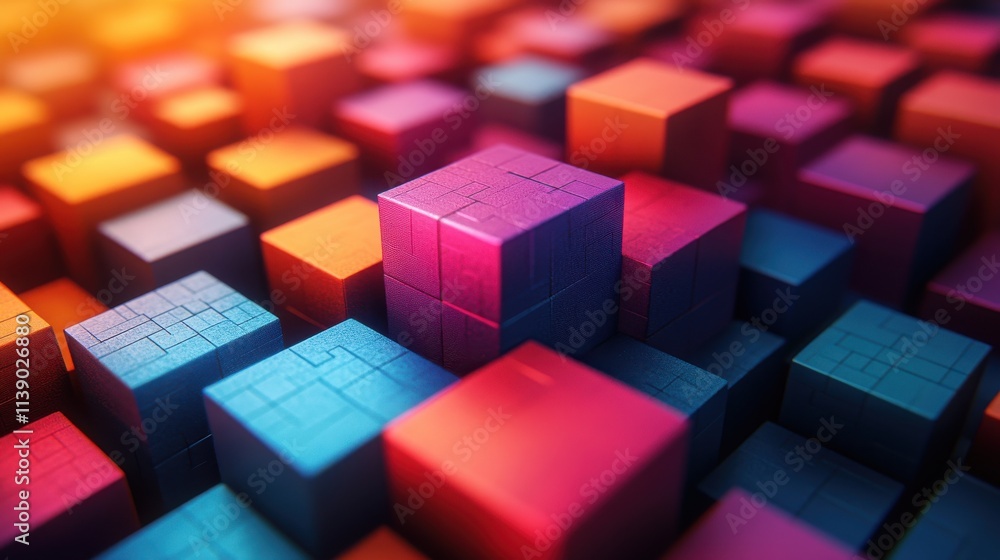 Poster abstract 3d animation colorful rotating cube vide