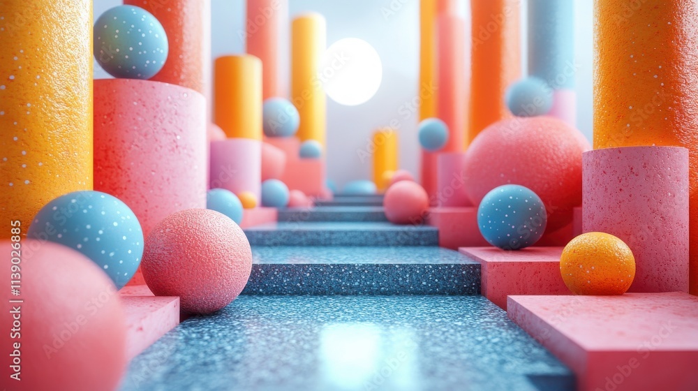 Poster abstract 3d animation colorful geometric composition with moving shapes seamless looped vide