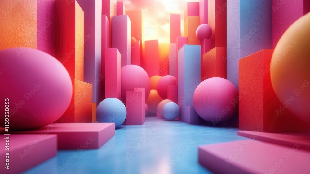Poster abstract 3d animation geometric background with moving shapes seamless looped vide