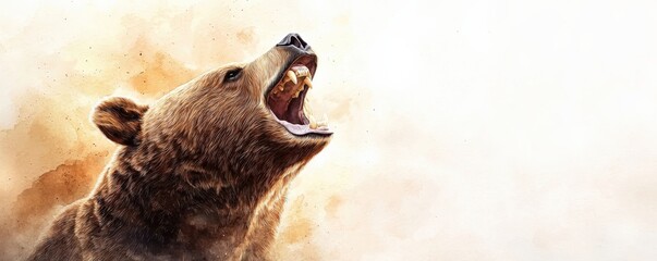 Obraz premium A powerful bear roaring amidst a dramatic, smoky backdrop, showcasing its strength and wild nature.