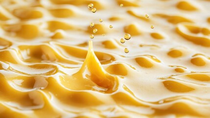 Close-Up View of Dripping Golden Liquid on Textured Surface