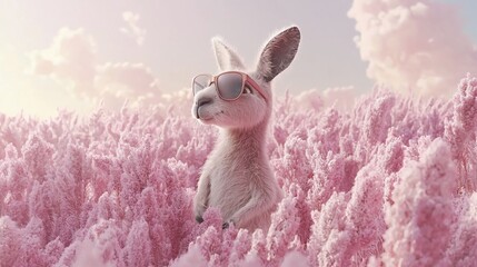 Naklejka premium Cute kangaroo wearing sunglasses in pink field.