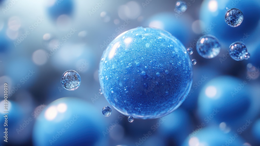 Poster abstract 3d animation of blue flying blobs seamless looped vide