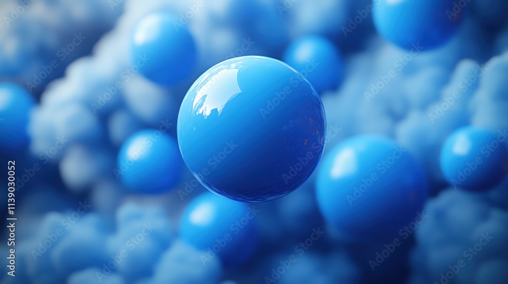 Poster abstract 3d animation of blue flying blobs seamless looped vide