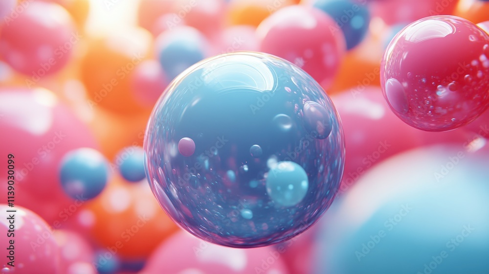 Poster abstract 3d animation of colored bubble motion design seamless looped video with alpha matt