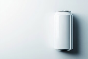 Blank aluminum can on white surface with shadow