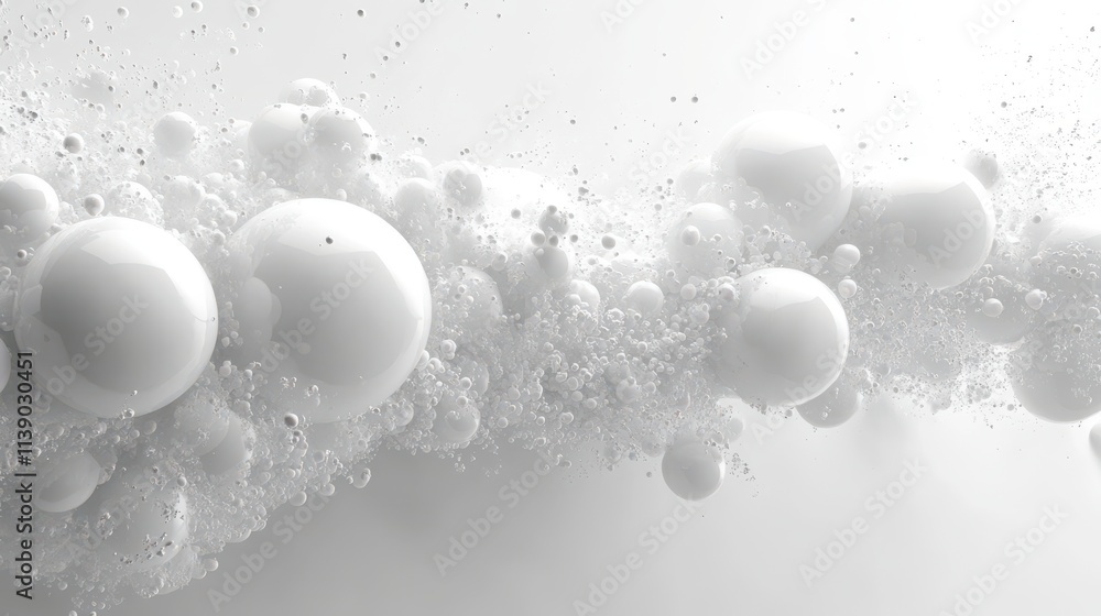 Poster abstract 3d animation of white flying blobs seamless looped vide