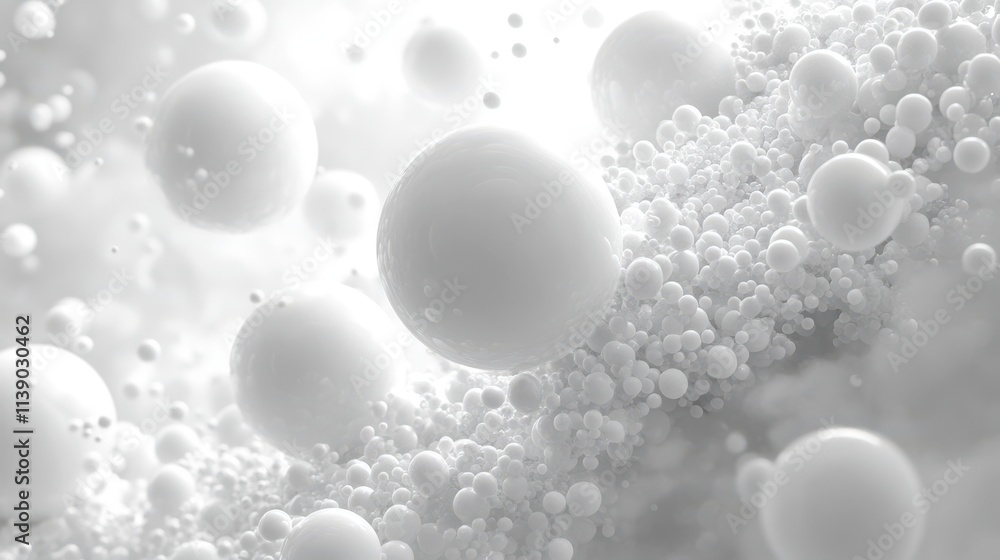 Poster abstract 3d animation of white flying blobs seamless looped vide
