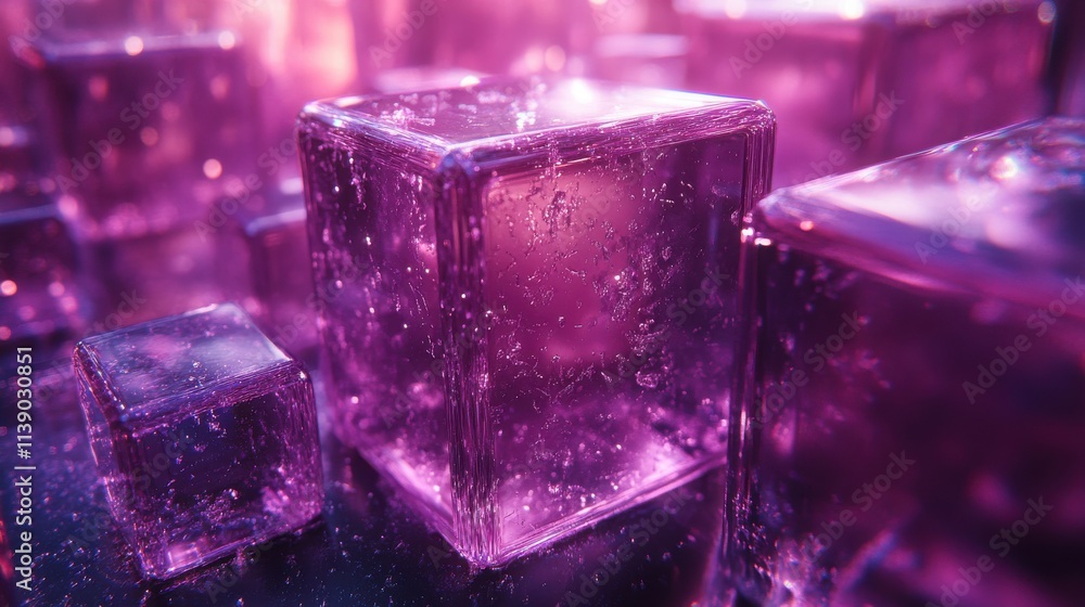 Poster abstract 3d animation purple rotating cube vide