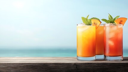 Obraz premium Refreshing cocktail mixes by the beach summer vibes beverage photography relaxing mood