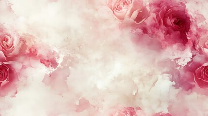 Fototapeta premium Dreamy abstract watercolor painting of roses and peonies, rich pink and soft white tones with translucent layers, on a faded cream canvas, hd quality, artistic and serene composition.