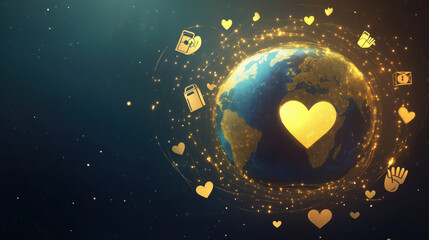 Fototapeta premium 3D Globe with Charity Icons: Global Compassion and Philanthropy