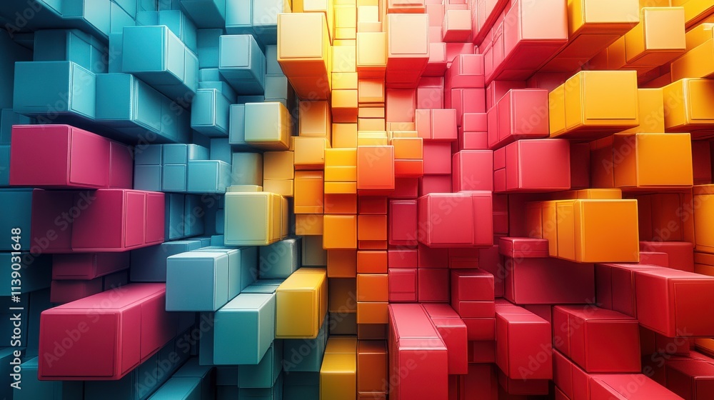 Poster abstract 3d animation rotating colorful cubic structure seamless looped vide