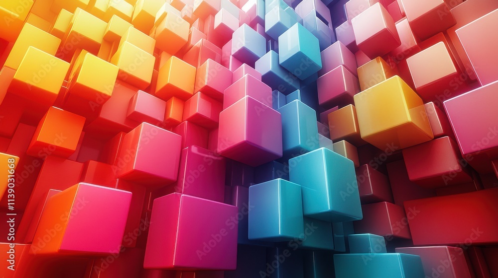 Aufkleber abstract 3d animation rotating colorful cubic structure seamless looped vide