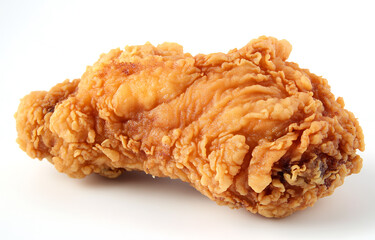 Crispy Golden Fried Chicken Drumstick on White Background
