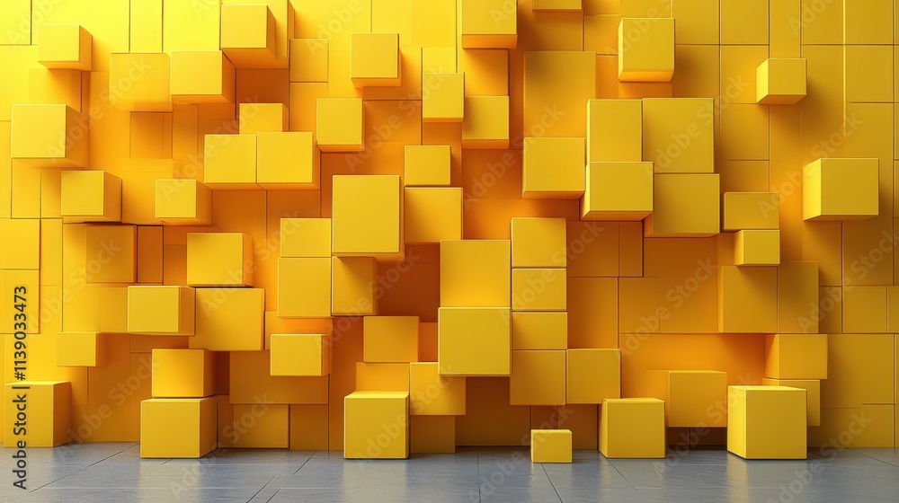 Poster abstract 3d animation rotating yellow cubic structure seamless looped vide