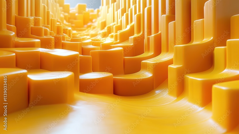 Poster abstract 3d animation rotating yellow cubic structure seamless looped vide