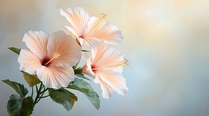 Fototapeta premium Soft pink hibiscus flowers in bloom natural setting floral photography serene scene