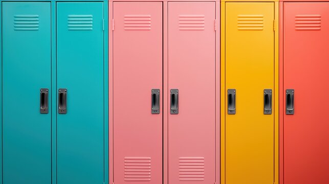 Colorful School Lockers in a Row with Bright Hues and Textures