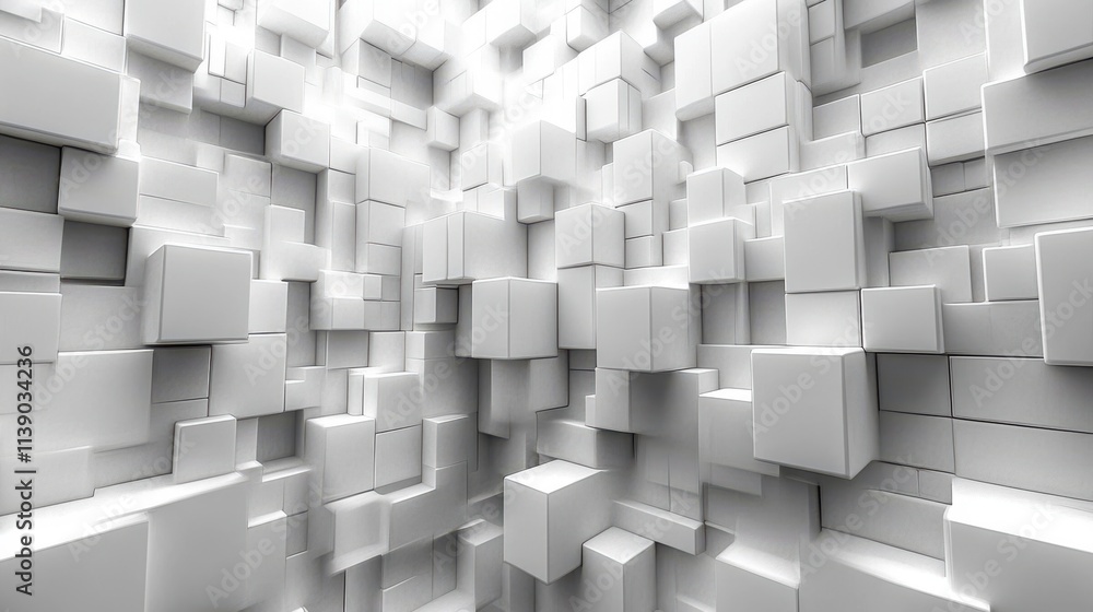 Poster abstract 3d animation white rotating cube vide