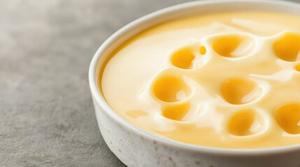 Creamy Yellow Sauce in White Bowl with Textured Surface
