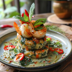 Todt Mun Goong Gaeng Kiew - green curry prawn cake