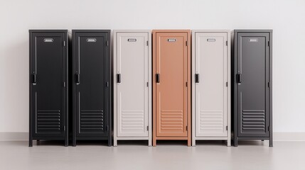 Colorful School Lockers in Modern Interior Setting on White Wall