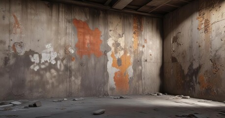 Muted, textured walls with a mix of grey and brown hues, resembling an old, abandoned building, architecture, brown, texture