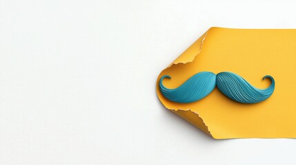 Teal mustache on torn yellow paper.